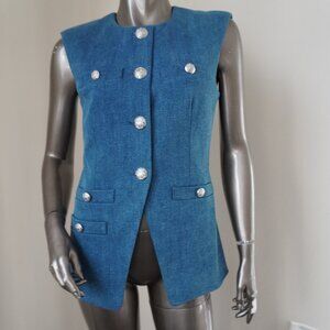 Veronica Beard Denim Blue Vest with Metallic Accents